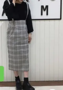 LAWLYS FARM チェック サスペンダータイトスカート　L