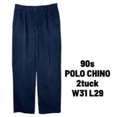 90s POLO CHINO ツータック ネイビー チノパン 春夏秋W31L29のサムネイル