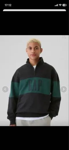 GAP ハーフジップ トレーナー ブラック/グリーン