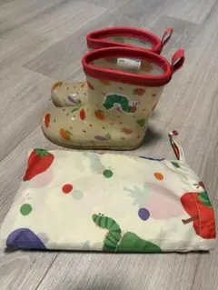 はらぺこあおむし　長靴＆レインポンチョ　セット(収納袋付き)