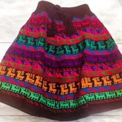 【美品】オルテガ柄　カラフル　ニットスカート　サイズfree 山ガール