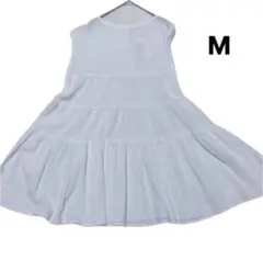 未使用　レディース　ティアードワンピース ノースリーブ 白 Mサイズ