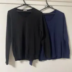 Vネック長袖ニット2色セット　ジーユー