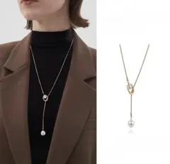 ゴールド Y字 ロングネックレス パール ラリエット おしゃれ 卒業 入学 上品