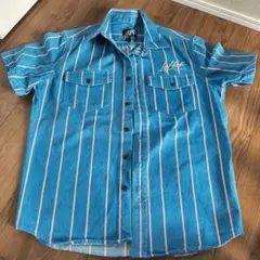 LEFLAH 青 ストライプ シャツ