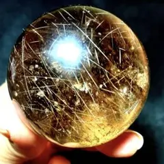 50mm 虹入りゴールドルチルクォーツ　丸玉　スフィア　金針水晶