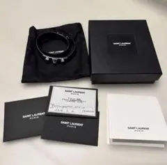 現行品◇サンローラン レザー IDプレート ブレスレット 黒 付属品完備