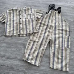 manina ストライプ オーバーオールとシャツセット