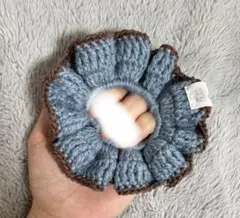 フリルシュシュ 水色×ブラウン ハンドメイド 編み物