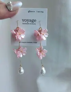桜 花びら パール ピンク ブライダル ピアス イヤリング ハンドメイド