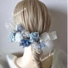 金箔付♪ブルー×ホワイト髪飾り♪ドライフラワー♪成人式♪結婚式♪卒業式♪和玉