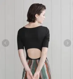 Hbeauty&youth背中開きバックオープン半袖カットソー/ボディースーツ黒のサムネイル