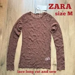 ZARA✰レースロングスリーブトップス✰ブラウン✰M