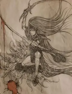 天野喜孝【まなざし】グイン・サーガ　絵画（シバクローム、手彩）【作品保証書付】 天野喜孝【まなざし】グイン・サーガ 絵画（シバクローム、手彩