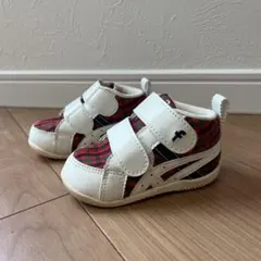 ファミリア×アシックス ベビーシューズ 赤チェック
