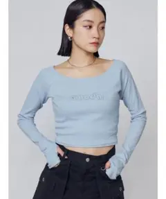 EMODA ロゴパッチクロップドロンT ブルー