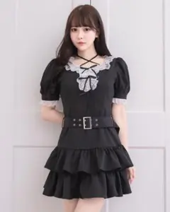 新品 pium ヨークリボンティアードフリルミニワンピース ブラック