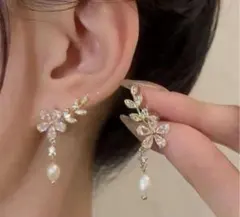 ピアス ゴールド シルバー パール シンプル 結婚式 お呼ばれ 花 フラワー