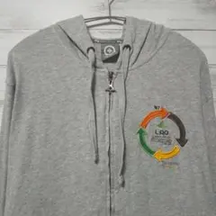 刺繍 グレー パーカー フルジップ M 薄手 USA古着