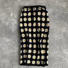 ZARA クロシェ編み グラニースクエア ロングスカート 黒×黄×白 透かし編み