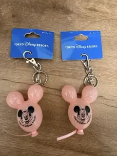 ☆ディズニー　ミッキー　風船　キーチェーン　バルーン　ピンク　セット☆