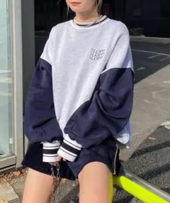 【SLOPPY/スロッピー】バイカラーラインリブクルー スウェット