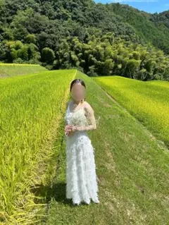 HANQILAOSHI フリンジ　ホワイトドレス M結婚式二次会