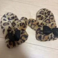ディズニーヒョウ柄ファー 手袋 黒リボン