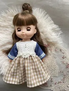 ソランちゃん　メルちゃん　服　切り替えワンピース　袖デニム　1点限り