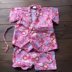 女の子 甚平　朝顔　ピンク　日本製　90