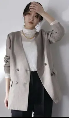 ナチュラルビューティベーシック　ノーカラージャケット　М　ミックスベージュ