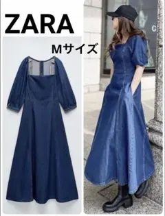 ZARA デニム 半袖 ロングワンピース M