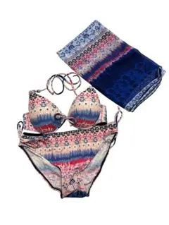 セパレート水着 Lサイズ ピンク青　パレオ付き