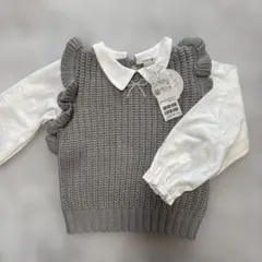 【新品タグ付】petit main グレー ニットベスト 120cm フリル付き