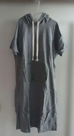 授乳服 フード付き 半袖 グレー ワンピース