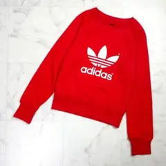 美品 adidas 長袖スウェット ビッグロゴプリント レッド M *QD84のサムネイル