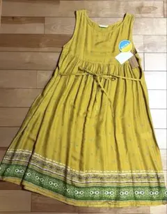 新品 Pyunomosoマスタードプリントワンピース レーヨン サンドレス