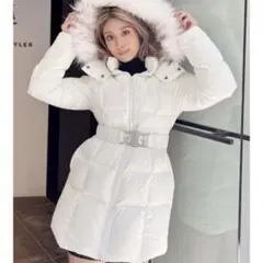 GYDA GDベルト付きロングダウンコート ホワイト