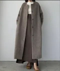 新品★Louereシャギーノーカラーコクーンロングコートグレージュロングコート