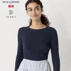 UNIQLO イネス コラボ 3Dリブクルーネックセーター ネイビー XXL