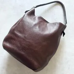 HIROFUヒロフレザーワンショルダーバッグシボ革本革茶色 Hロゴ肩掛けイタリアのサムネイル