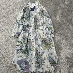 ヴィヴィアンタム 水墨画風植物柄 シャツワンピース シルク100 S