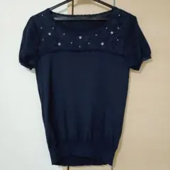 ​VINO ROUGE 半袖ニット Mサイズ ネイビー