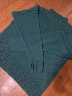 Eddie Bauer ケーブルニットセーター M ダークグリーン　ターコイズ