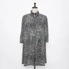 伊太利屋 豹柄 ジップコート ワンピース 薄手 膝丈 モノトーン9*MD1442