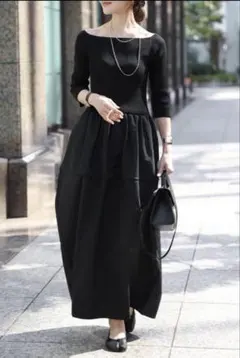 【未使用】ボンジュールサガン　スクエアネック　ニット　コンビ　コクーンワンピース