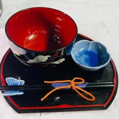 【未使用】桂由美 漆器どんぶり5客・お盆・小鉢 ・箸 ・箸置き５点✖️５セットのサムネイル