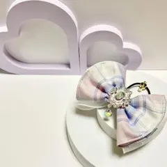 【ハンドメイド】チェックフリルのヘアゴム 【水色×ピンク】発表会 入学式 入園式