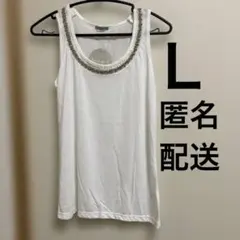 【新品】 Lサイズ gu ジーユー　ビーズつきタンクトップ　ホワイトのサムネイル