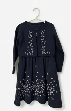 【mezzo piano】刺繍花柄カーディガン　ワンピース 2点セット120